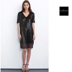 Velvet by Graham & Spencer Black Sequin Dress S